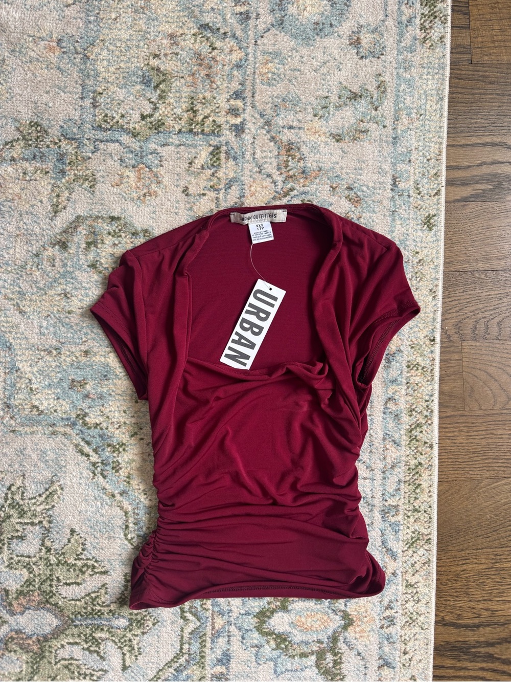 Urban Outfitters Burgundy Ruched Short-Sleeve Tee